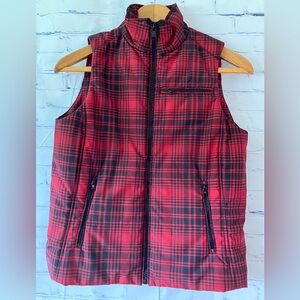 Ralph Lauren Red Tartan Plaid Zippered Vest Size M Cozy Preppy